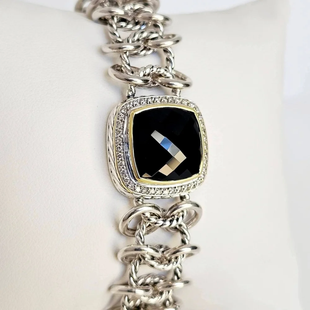 David Yurman Albion Chainmail Bracelet with 18k Gold, Black Onyx & Diamonds - Picture 2 of 9